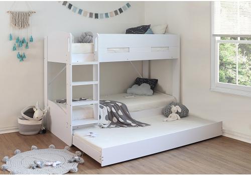 Billy grey wood finish kids bed frame with pullout under guest bed trundle,triple sleeper/under 1